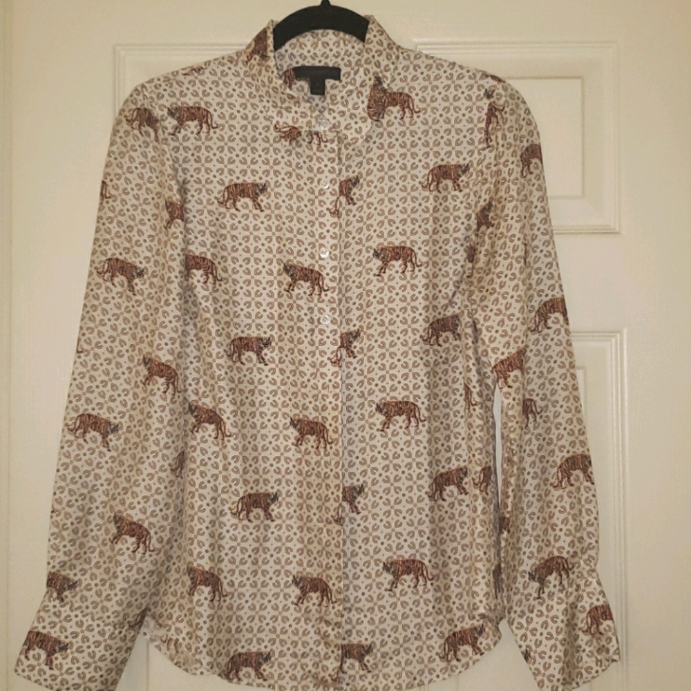 JCREW Tiger Print Silk Blouse